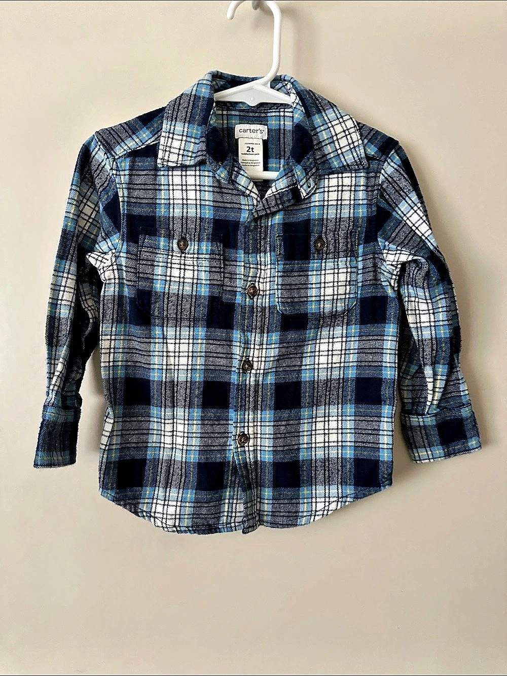 Carter's Boys 2T Blue & White Plaid Button Down Shirt